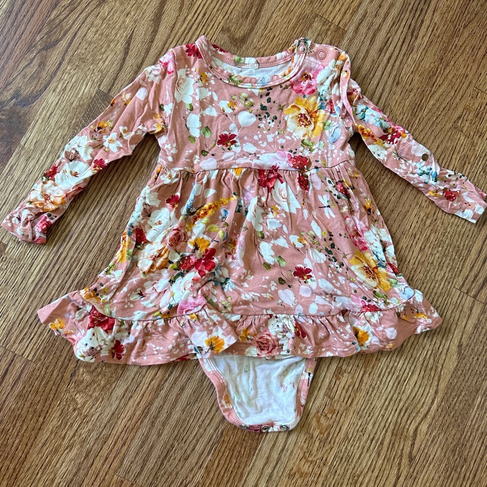 Posh Peanut Baby Girl's Floral Ruffled Viscose from Bamboo Bodysuit Dress 6-12m
